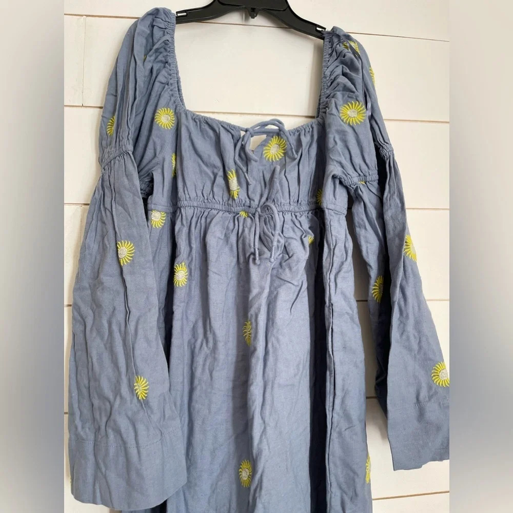 Free People Emory Embroidered MIDI Dress in Blue Combo - Picture 10 of 14